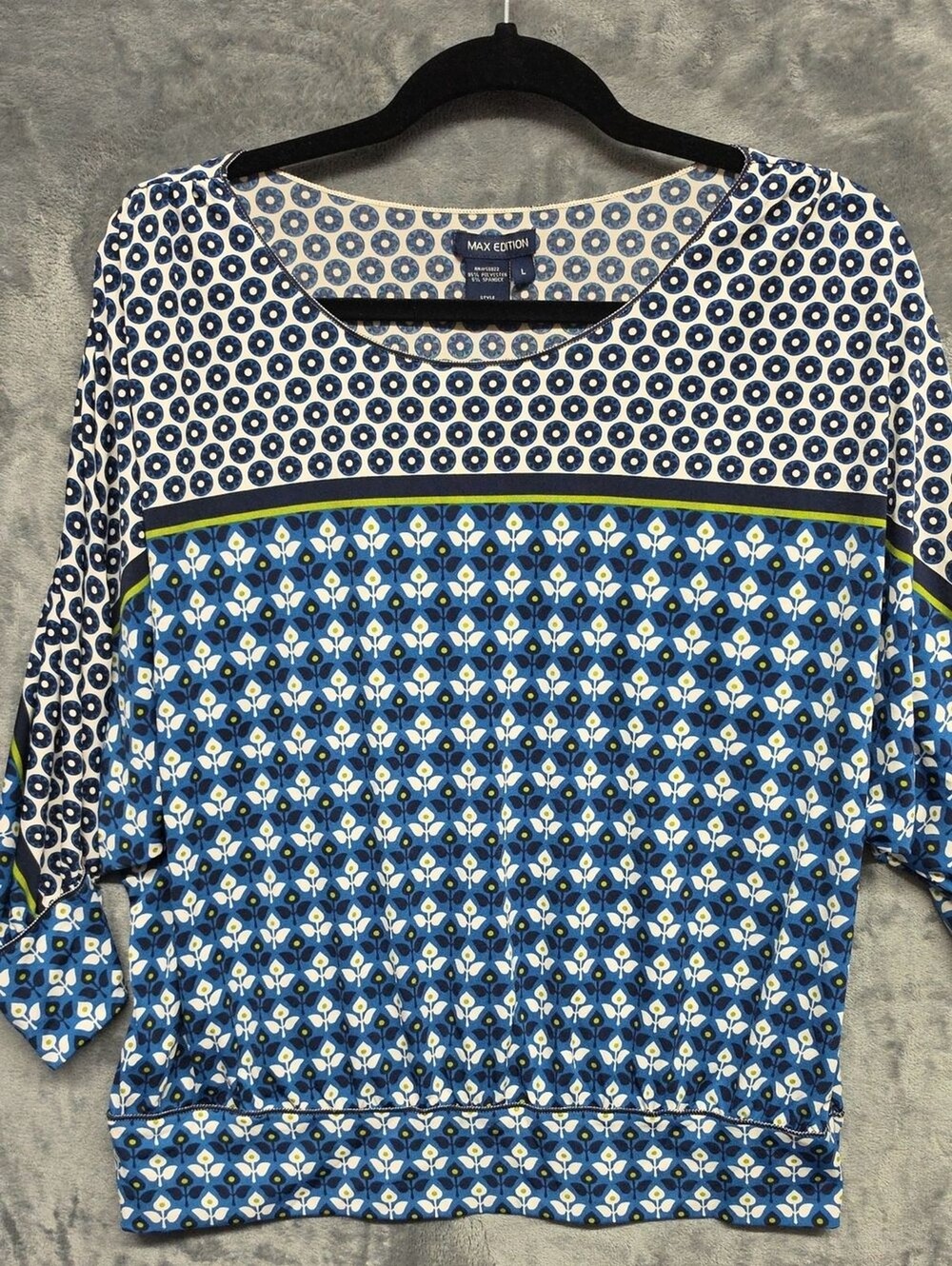 Max Edition Blue & Green Geometric Short Sleeve Top Sz LG